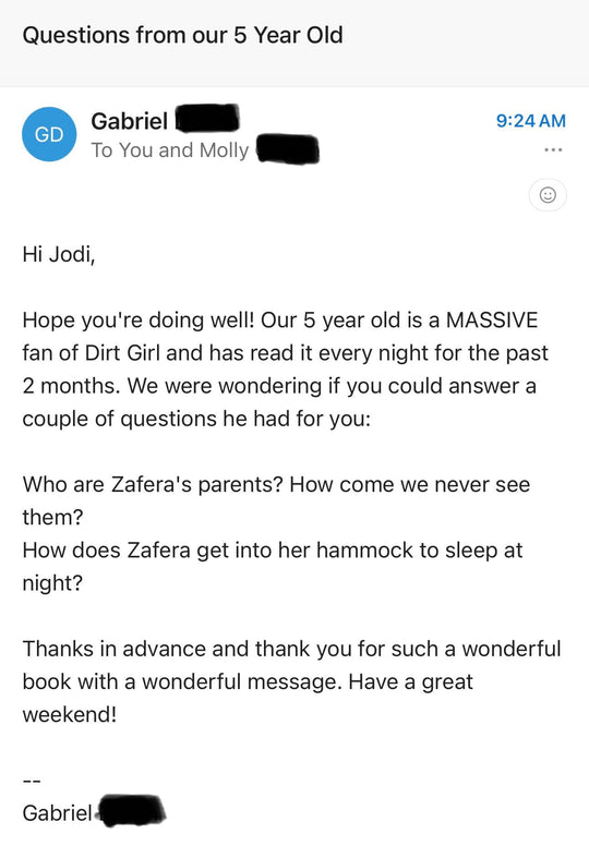 Fan Mail! Why didn't you include parents in The Dirt Girl?