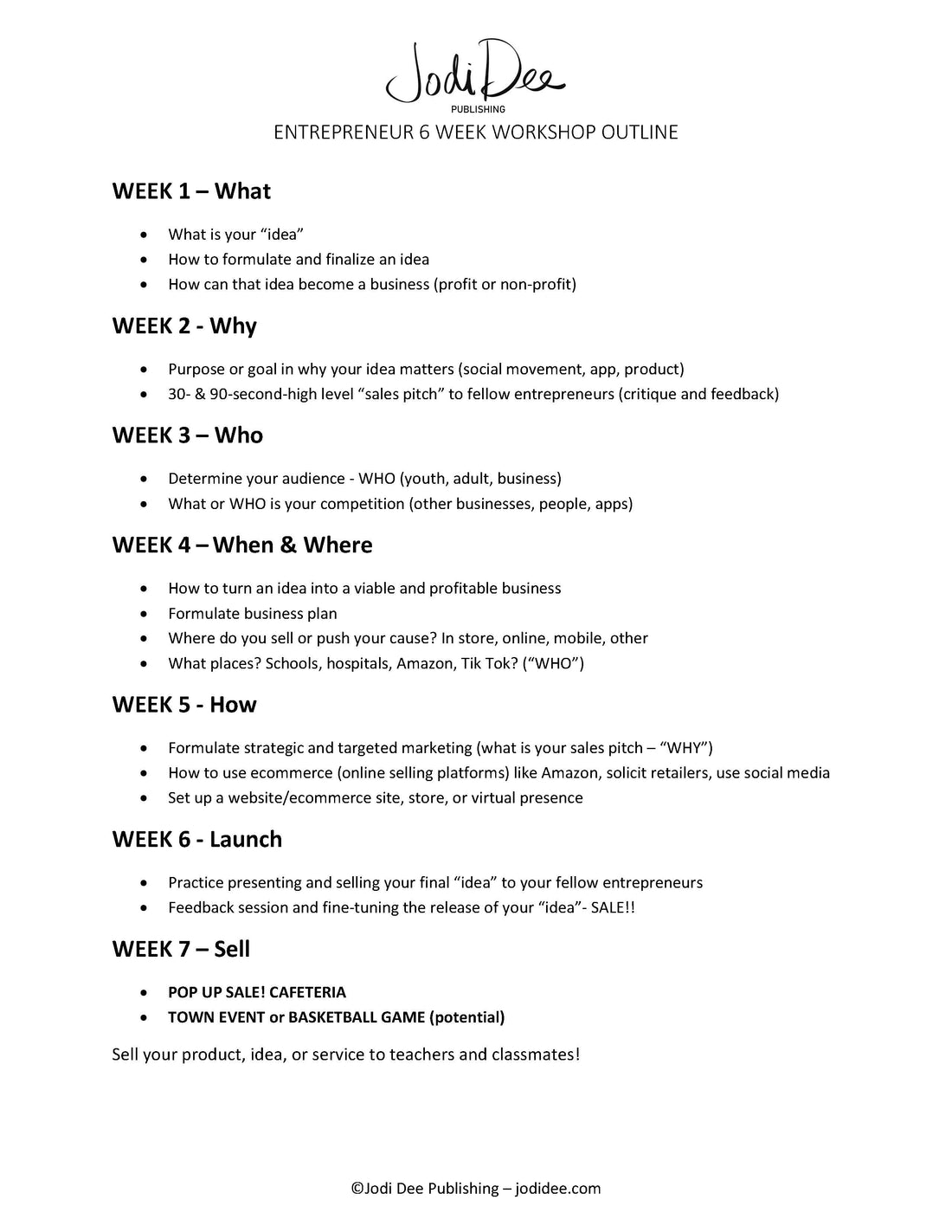 Event by Jodi Dee - High School Entrepreneur Class