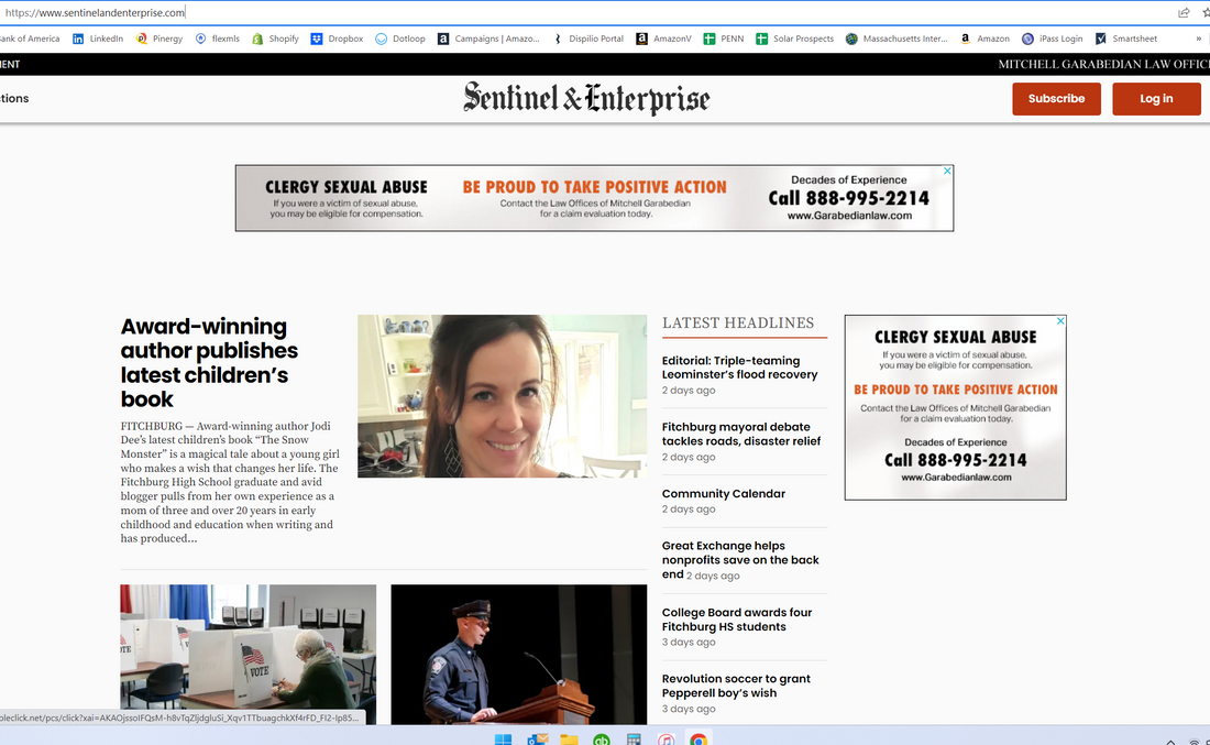 Front Page Local Newspaper - Jodi Dee's New Book, The Snow Monster